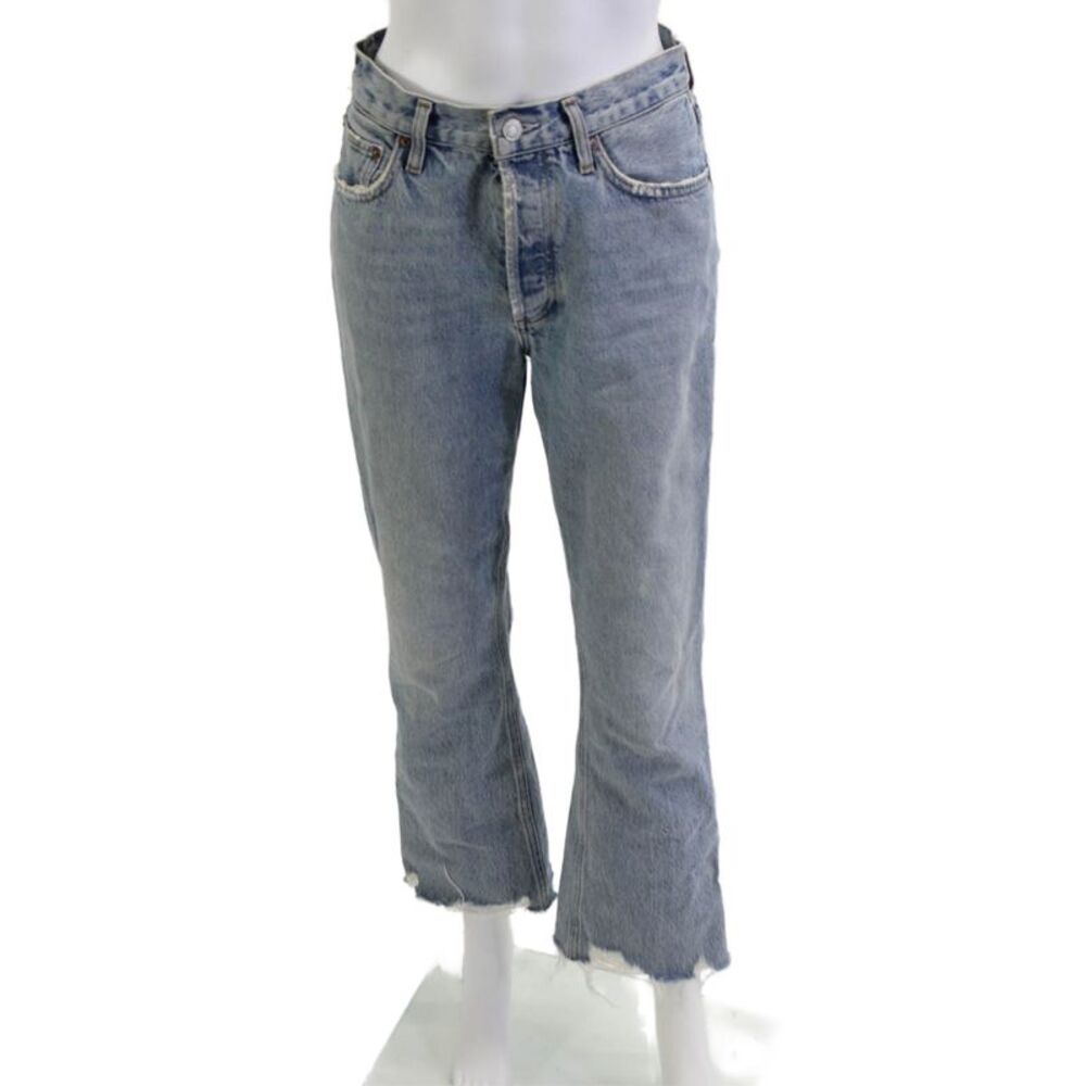 Agolde Womens Bootcut Cropped Light Blue Jeans Button Mid Rise Size 25